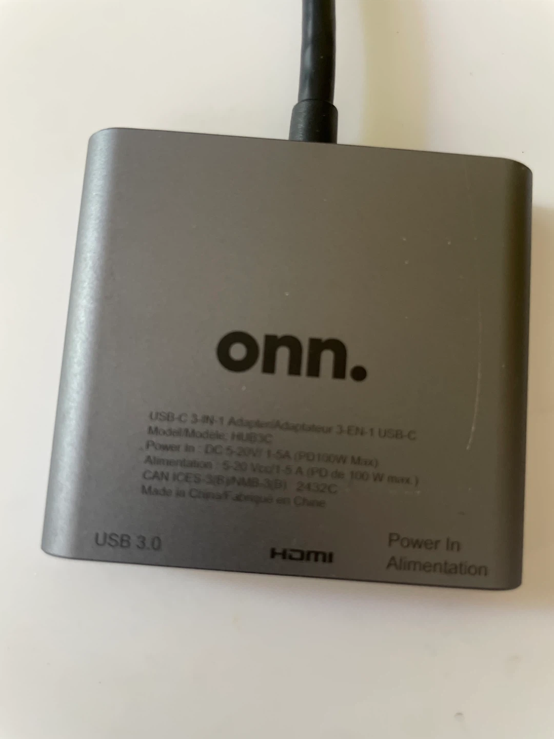 Onn. USB-C 3-in-1 Adapter Hub