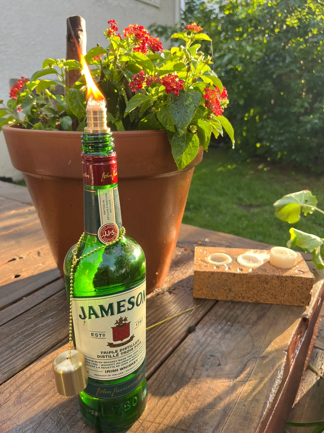 Handmade Jameson Irish Whiskey Bottle citronella torch