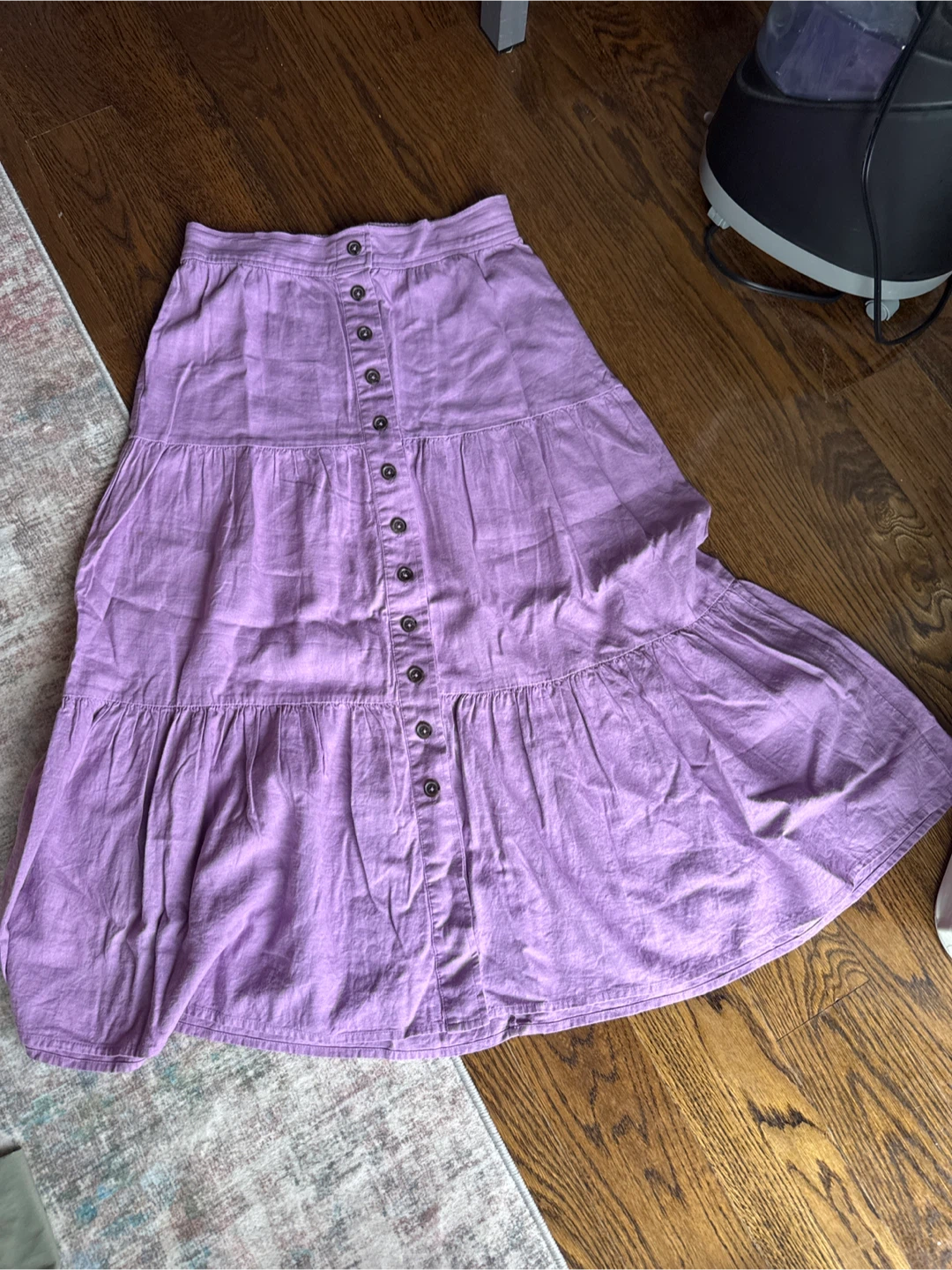 Lavender Tiered Button-Front Midi Skirt