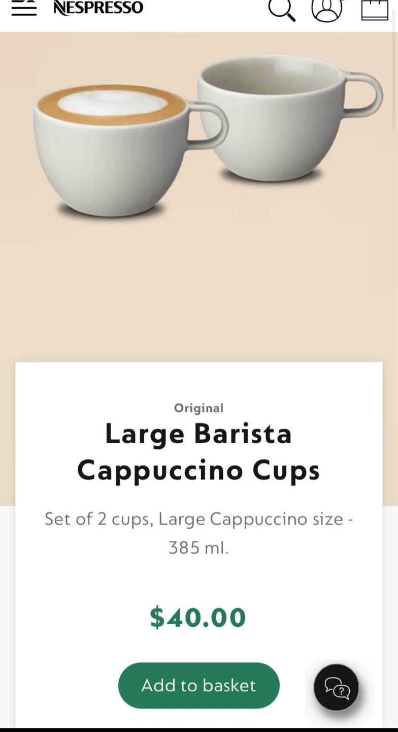Nespresso ⚽️ Large Barista Cappuccino Cups Set of 2