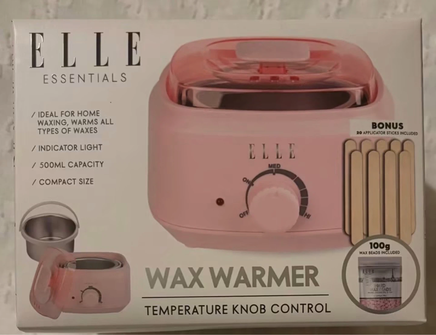 ELLE Essentials Pink Wax Warmer with 100g Wax Beads