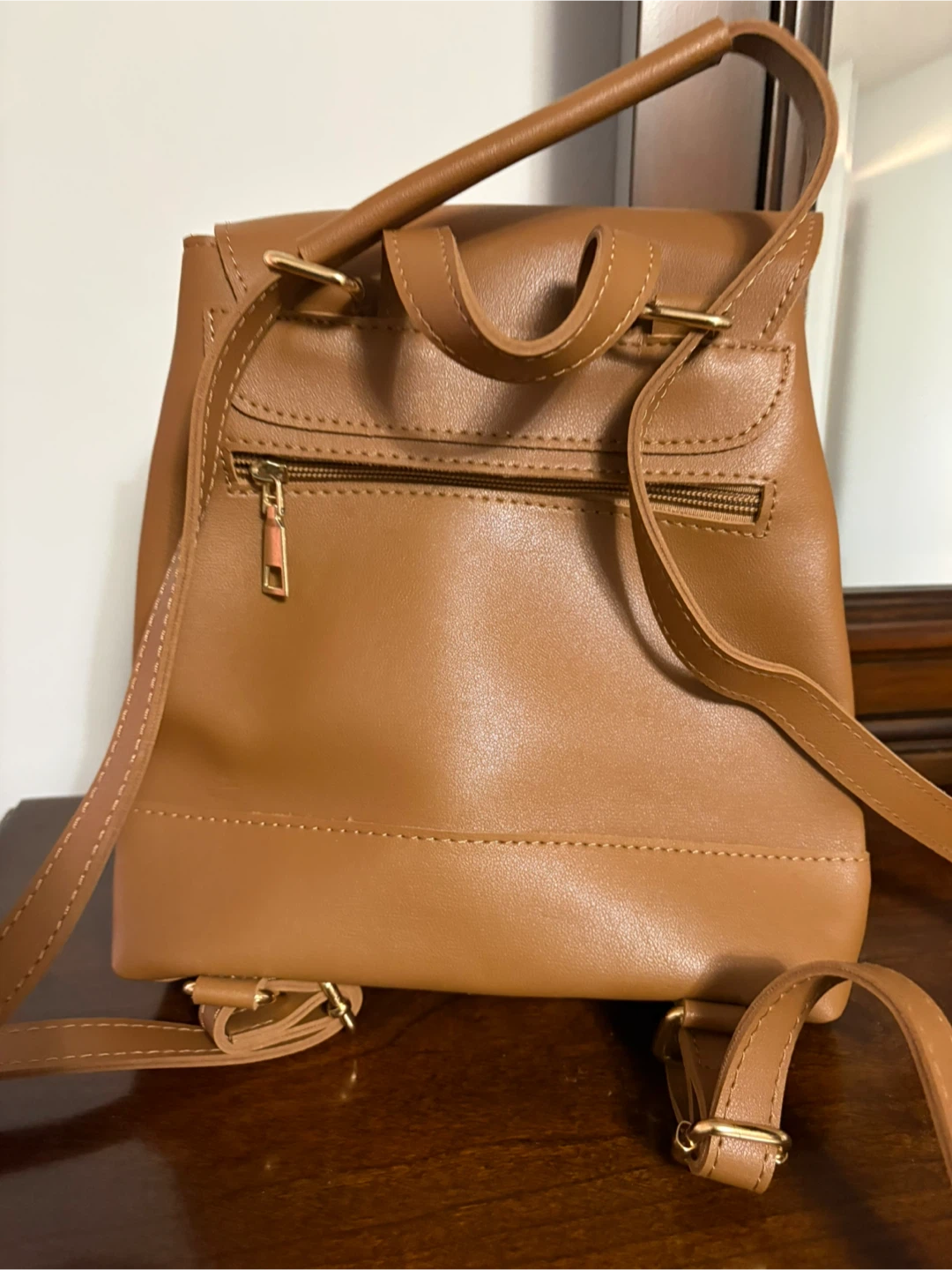 Tan Faux Leather and Woven Backpack - photo 2
