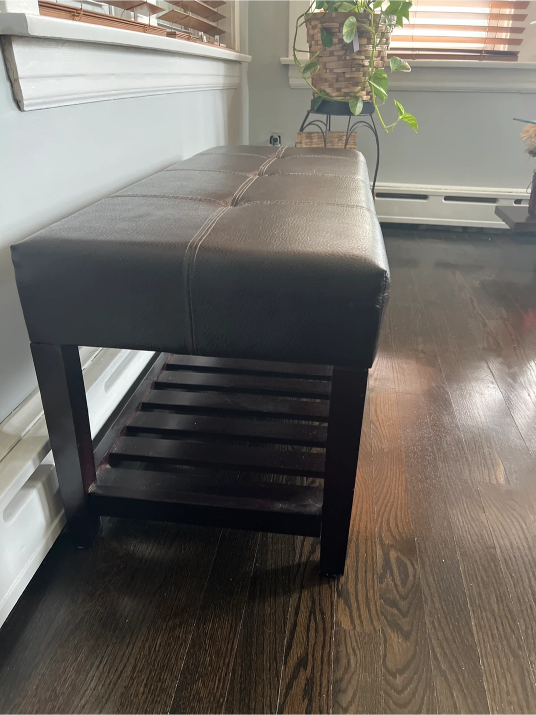 Brown Faux Leather Storage Bench - photo 3