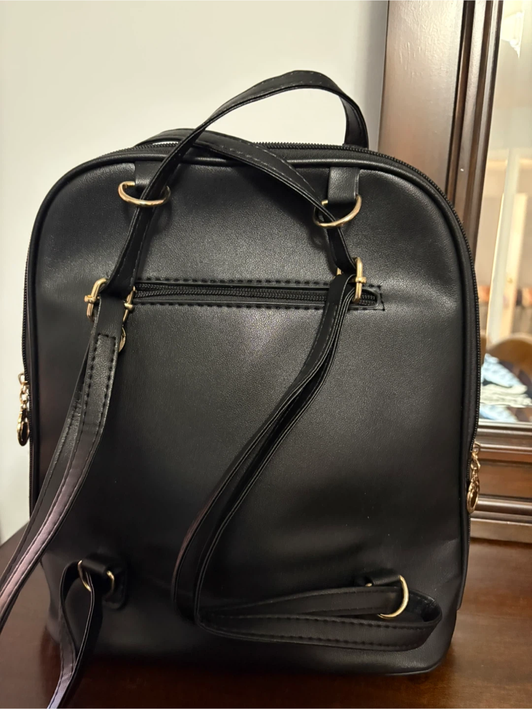 Black Faux Leather  Backpack with Gold Accents - photo 2