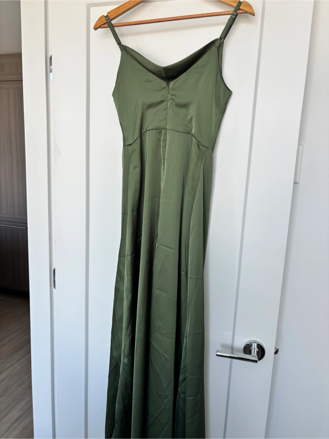 Satin Camisole Dress - Olive Green - photo 2
