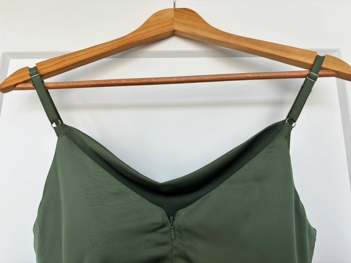 Satin Camisole Dress - Olive Green - photo 3