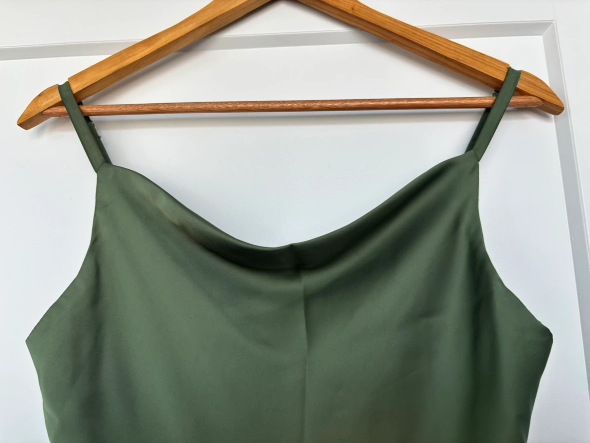 Satin Camisole Dress - Olive Green - photo 4