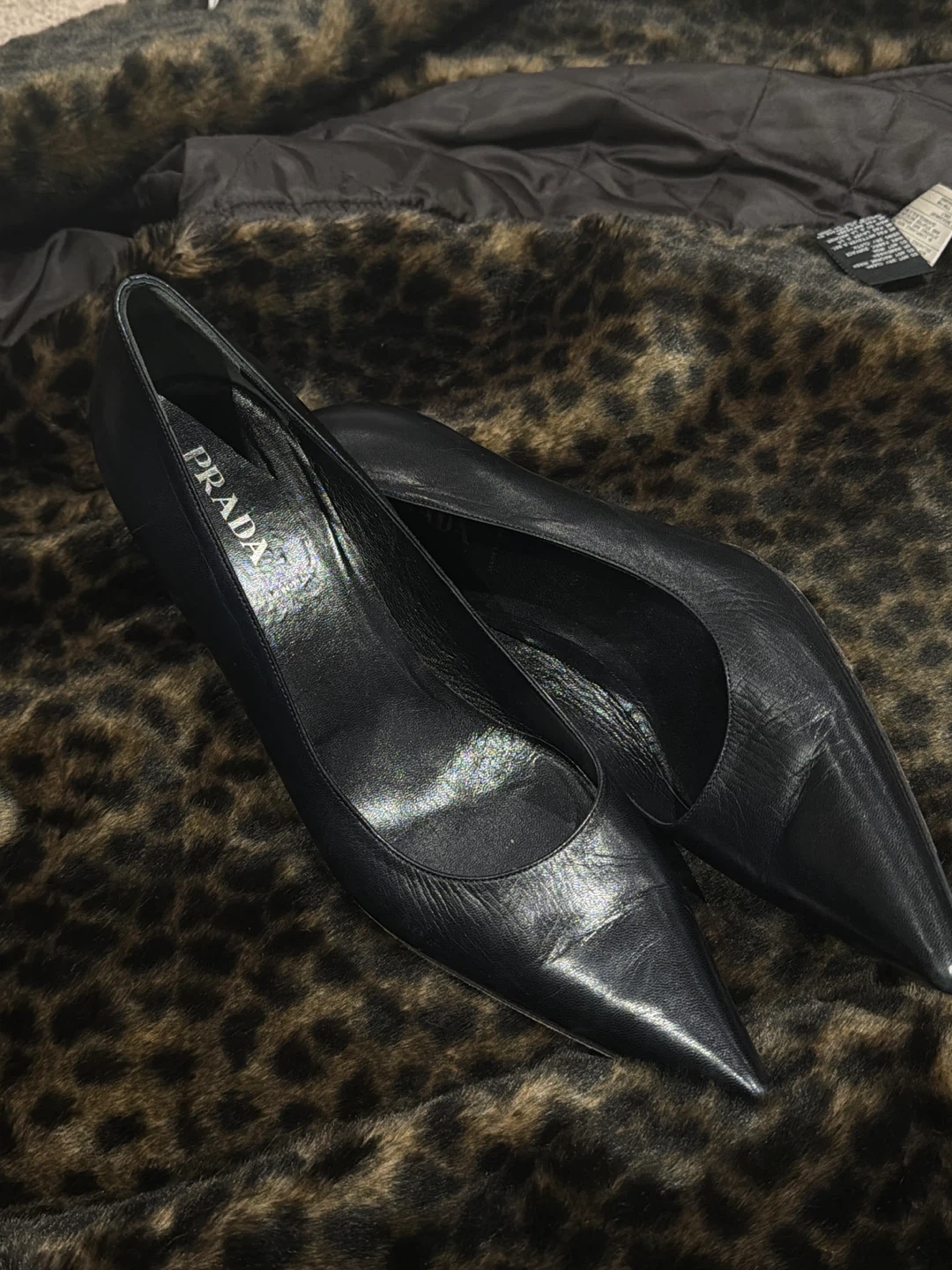 Prada Black Leather Pointed-Toe Heels Size 40