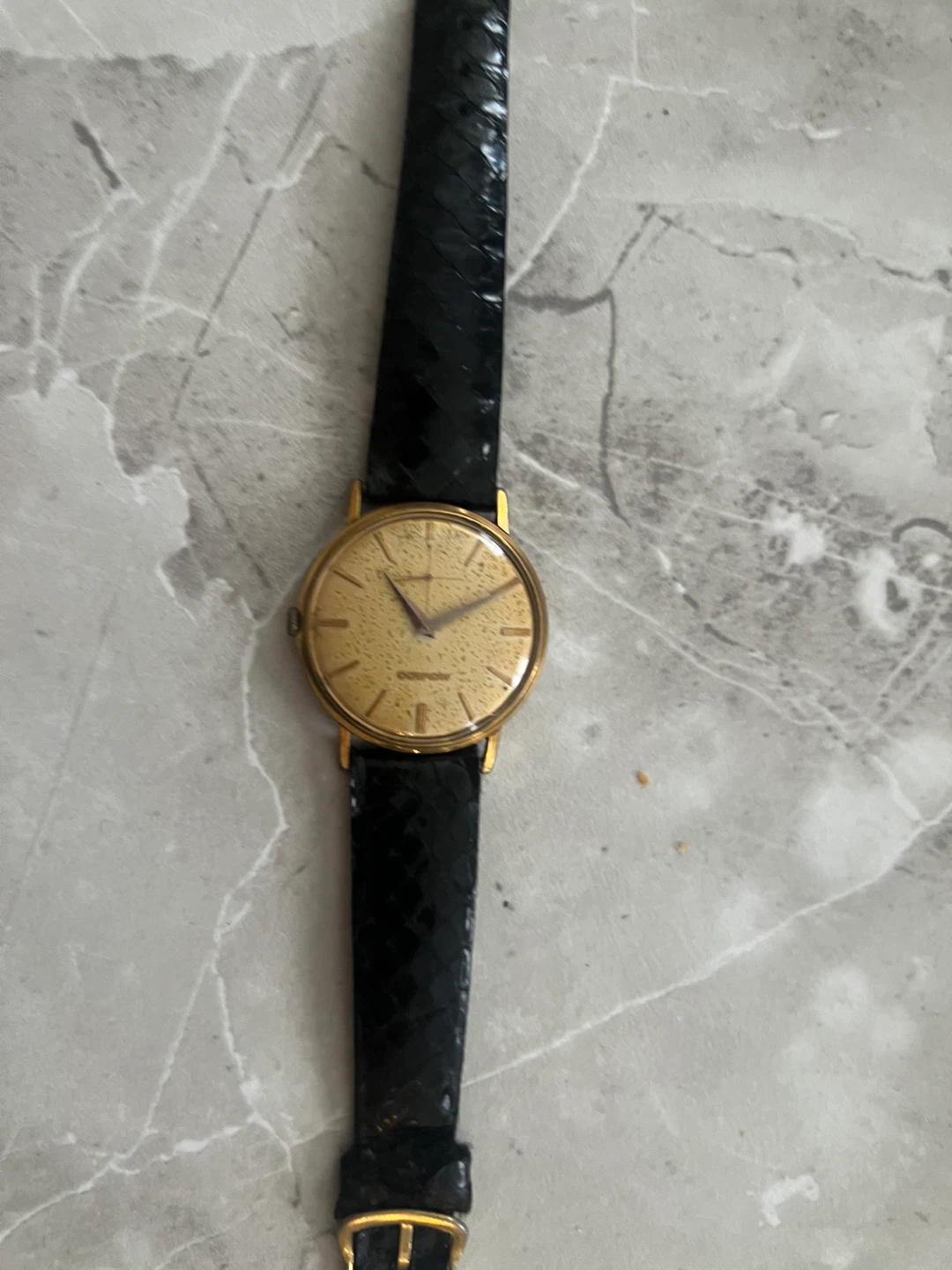 Movado Gold Tone Dress Watch with Black Leather Strap - photo 2