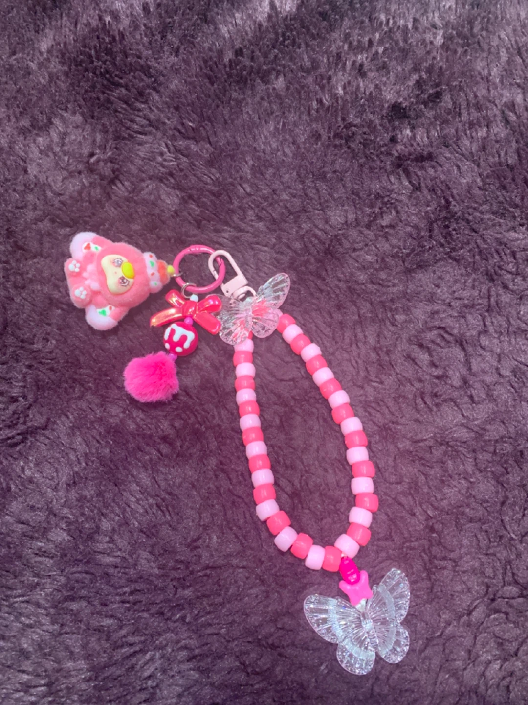 Pink Beaded Charm Keychain