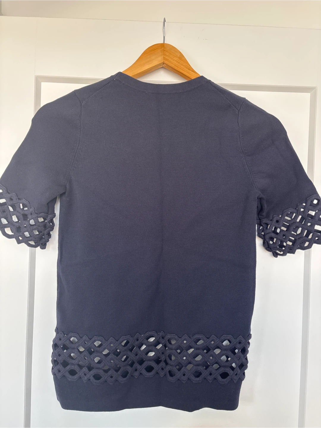 Ann Taylor Navy Knit Top with Lace Detail - XS - photo 3