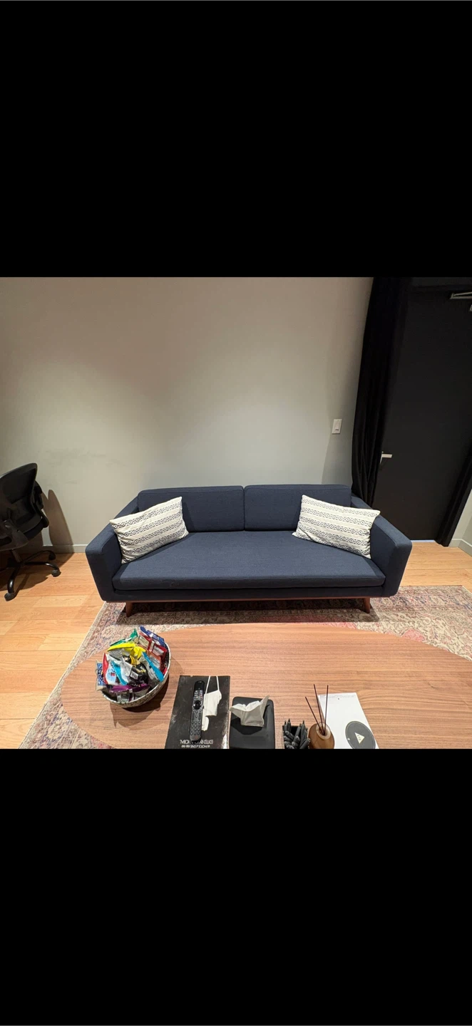 Dark Blue Upholstered Sofa - photo 2