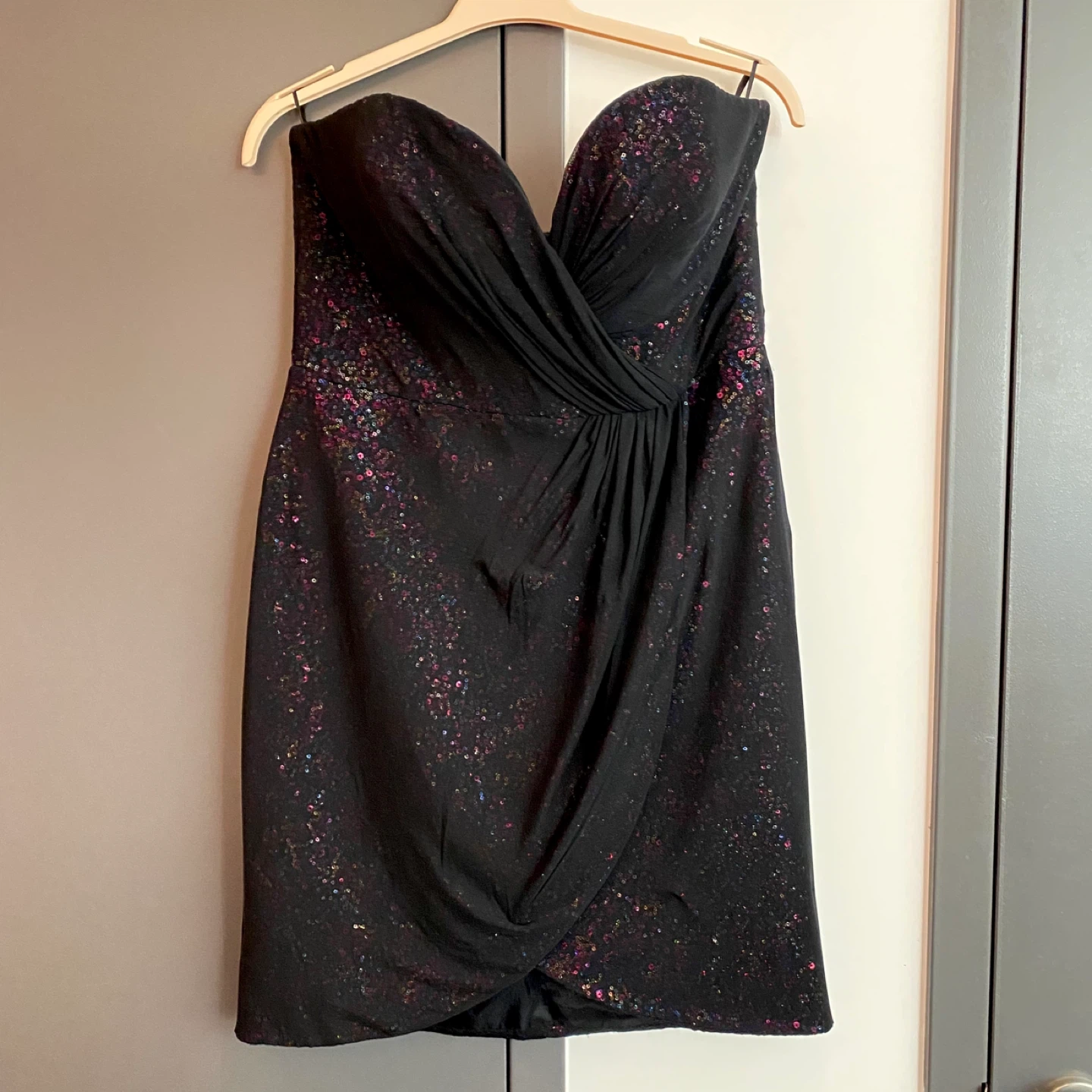 Vicky Tiel Black Sequin Strapless Dress Size 14