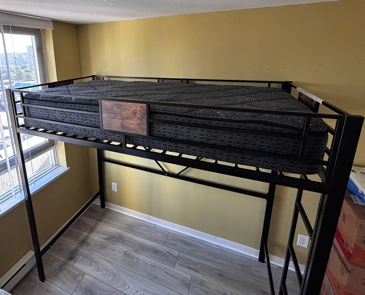 Black Metal Loft Bed Frame and Mattress