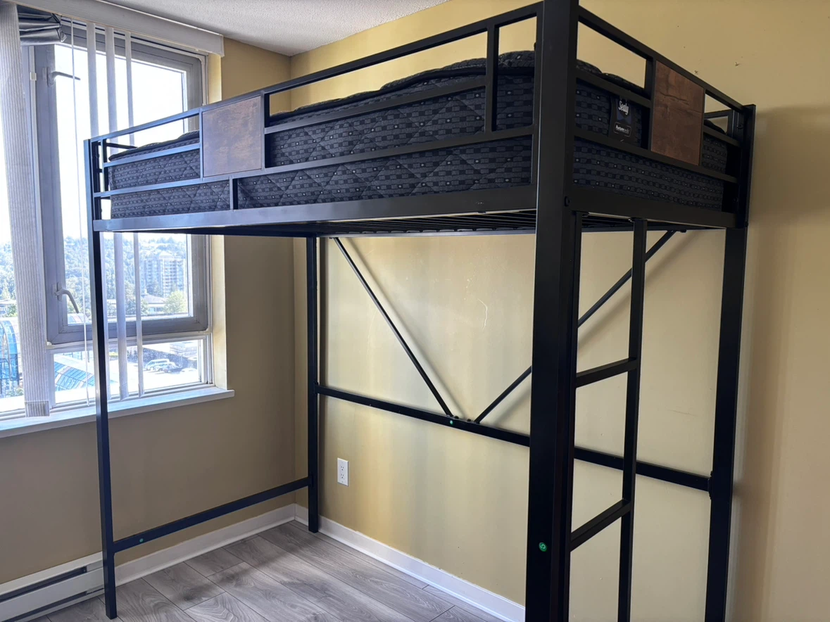 Black Metal Loft Bed Frame and Mattress - photo 2