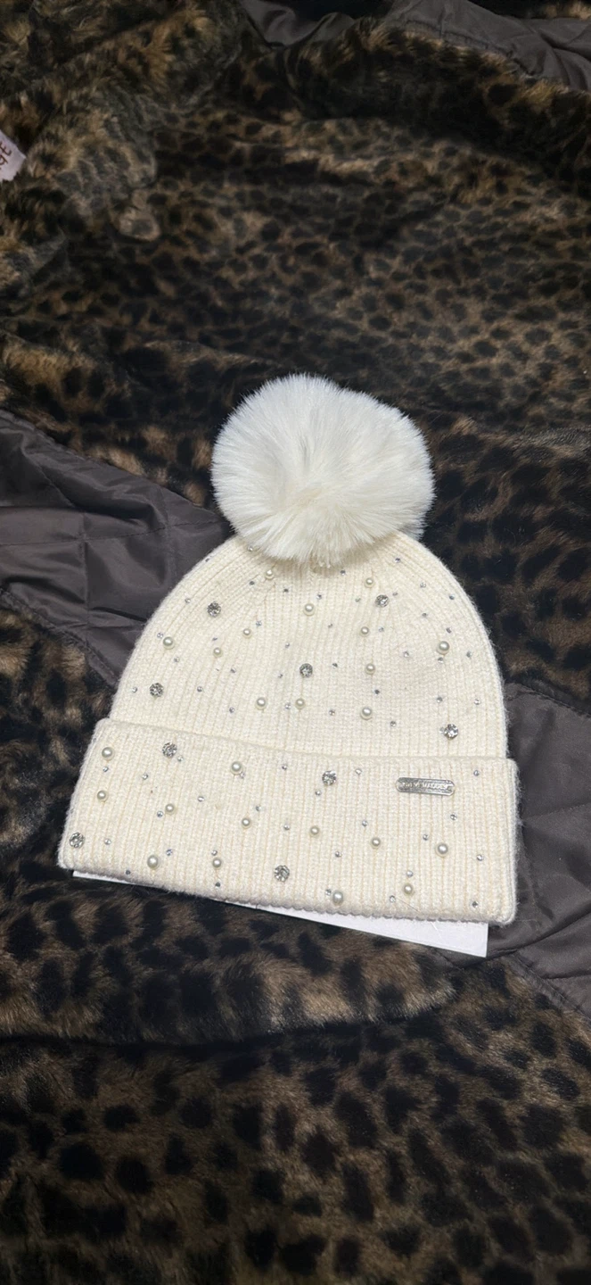 Steve Madden Beanie with Pearls and Rhinestones