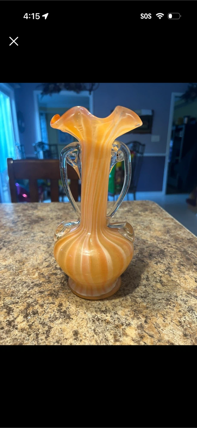 Orange Swirl Glass Vase with Handles