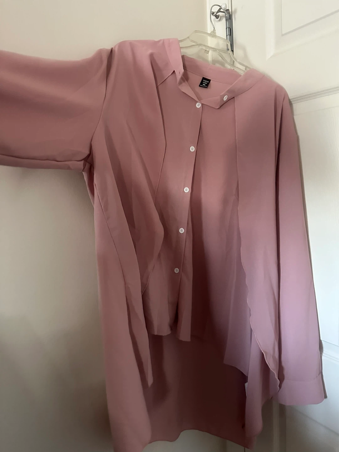 SHEIN Pink Button-Up High-Low Blouse - photo 2