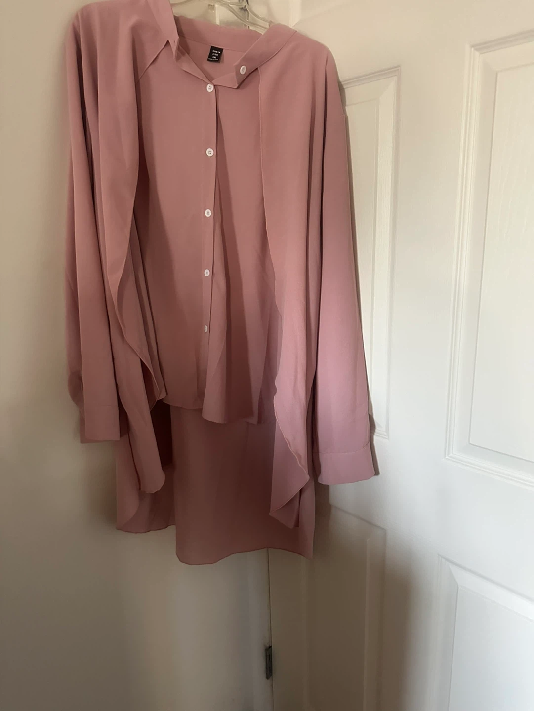 SHEIN Pink Button-Up High-Low Blouse