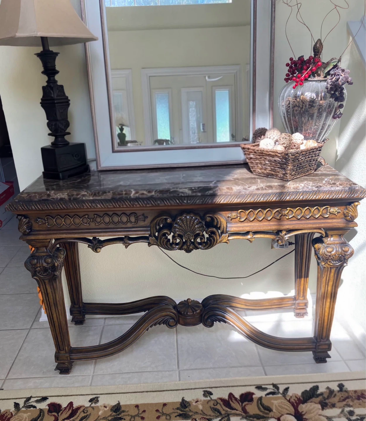 Ornate Console Table with Marble Top