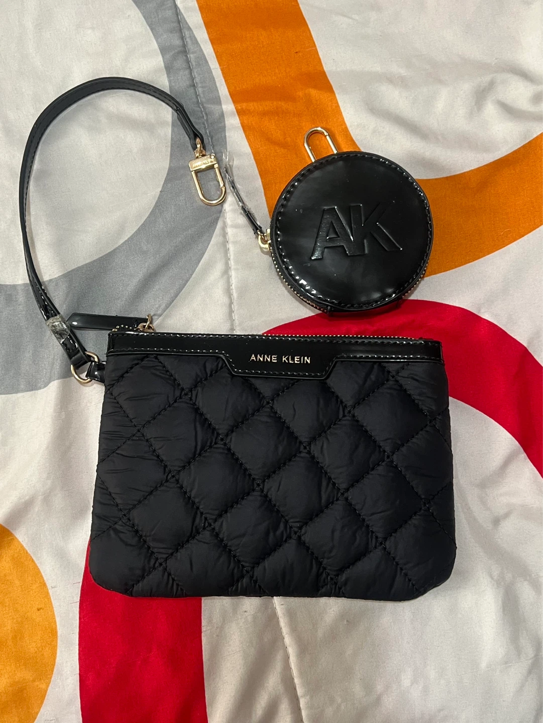 Anne Klein Black Quilted Pouch with Coin Purse Set