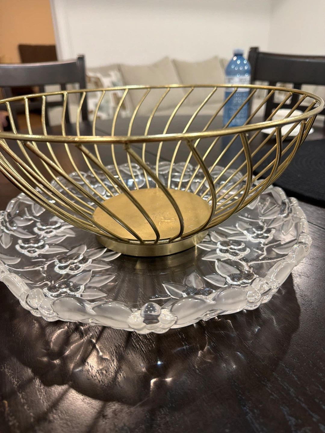 Gold Wire Fruit Bowl with Clear Glass Base