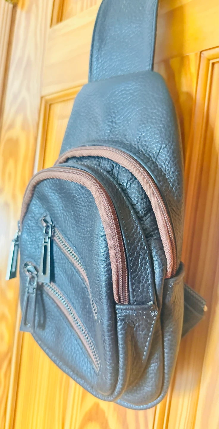 Dark Brown Genuine Leather Sling Bag - photo 3