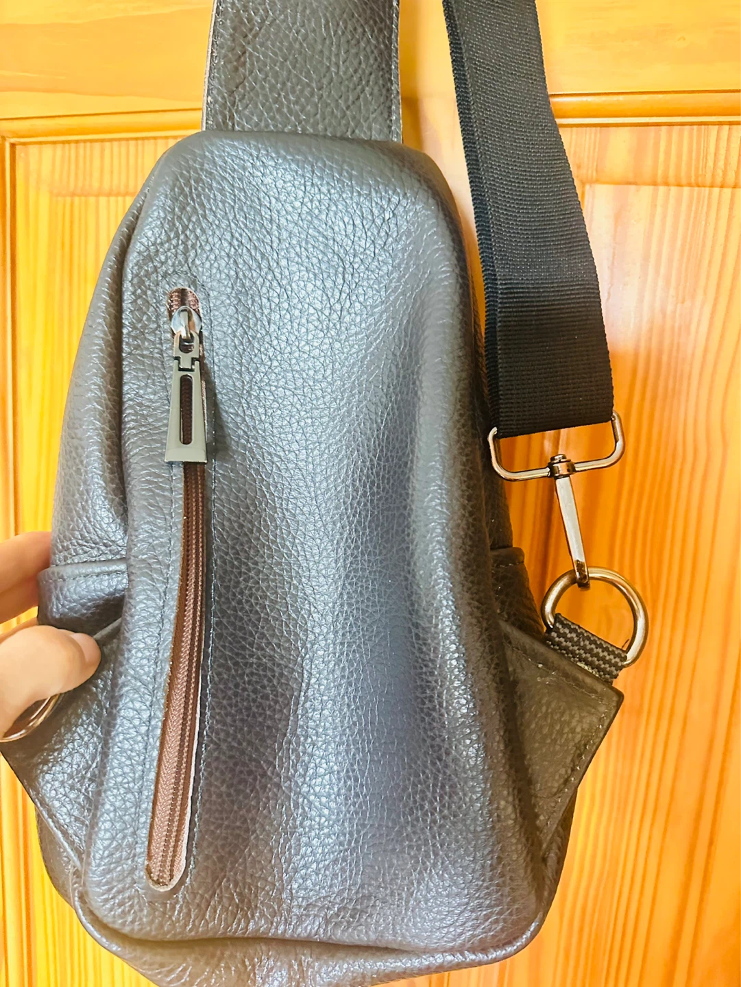 Dark Brown Genuine Leather Sling Bag - photo 4
