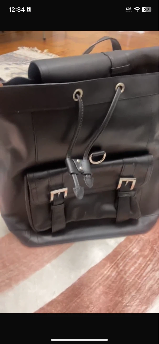 ⚽️Black Leather Drawstring Backpack