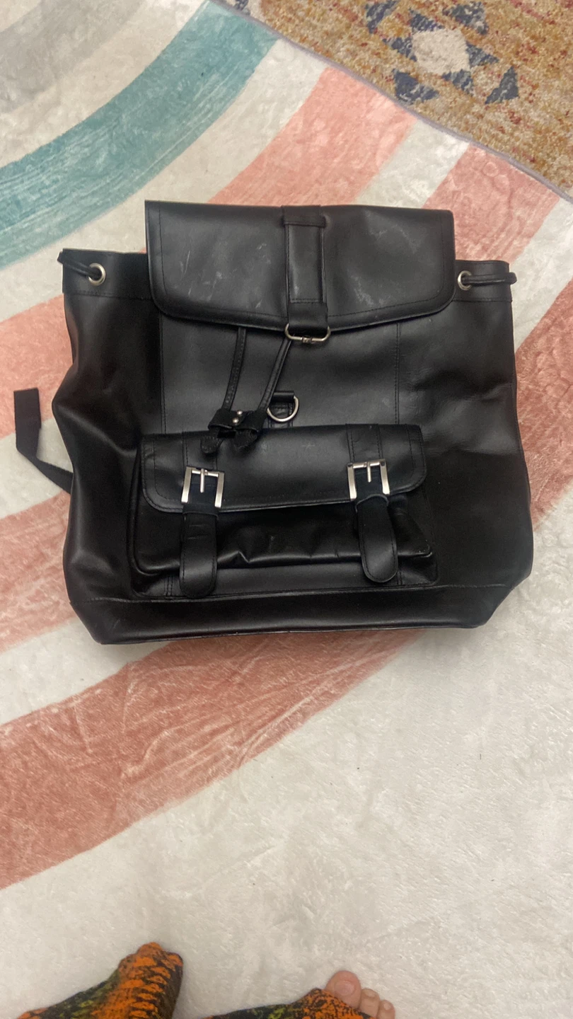 ⚽️Black Leather Drawstring Backpack - photo 2