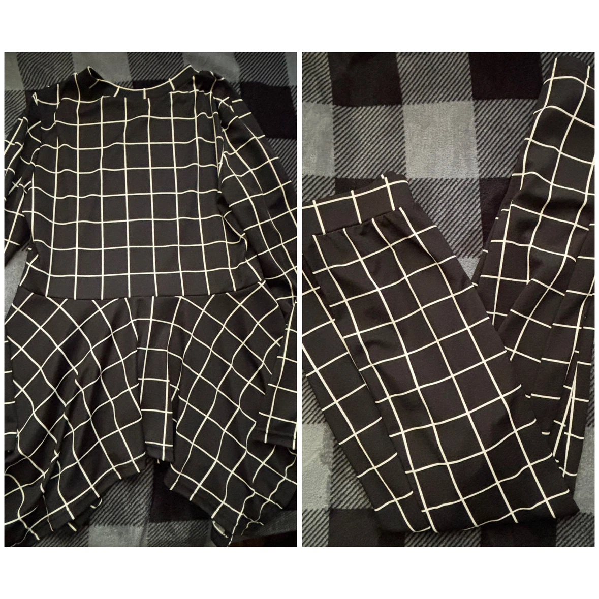 Black & White Grid Print Top & Pants Set - *Size Women XL*