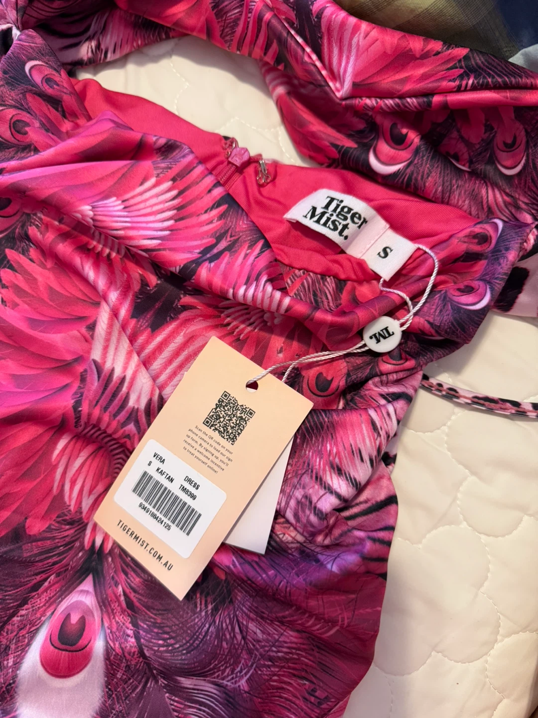 Tiger Mist Pink Peacock Print Ruched Mini Dress Size S - photo 2