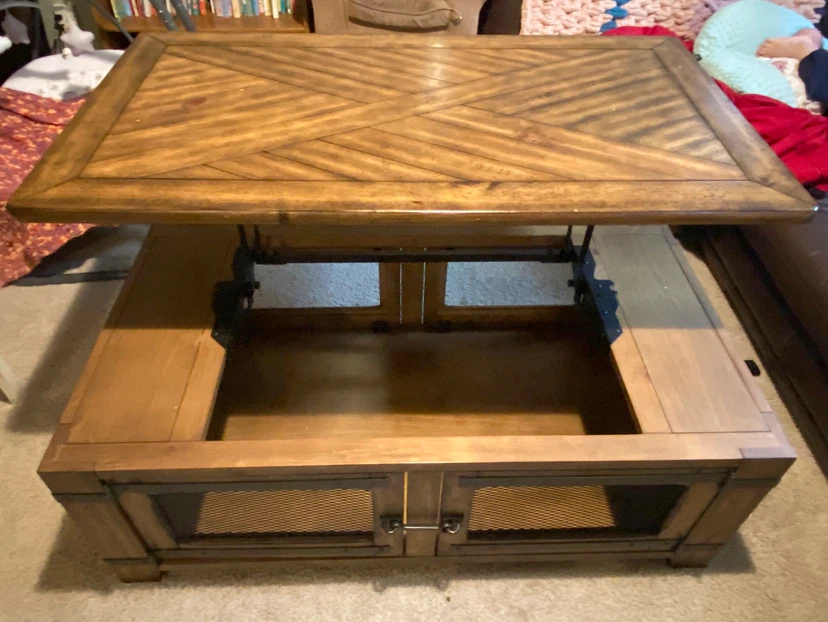 Lift top wooden rustic coffee table - photo 2