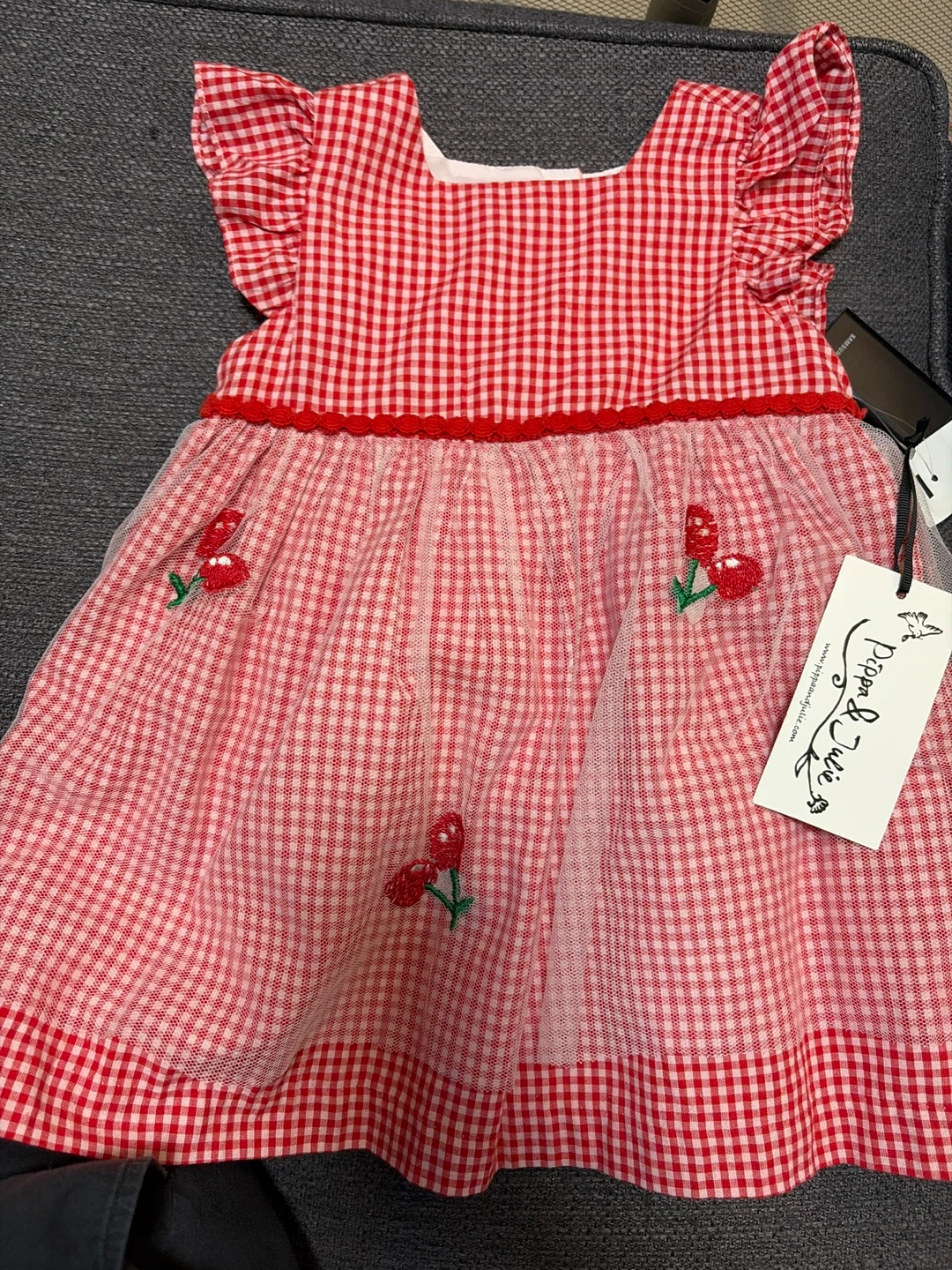 Pippa & Julie Red Gingham Cherry Dress - 24M
