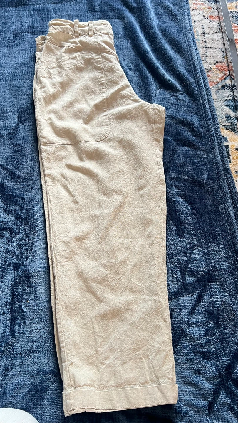 Tan Linen Blend Cropped Wide Leg Pants