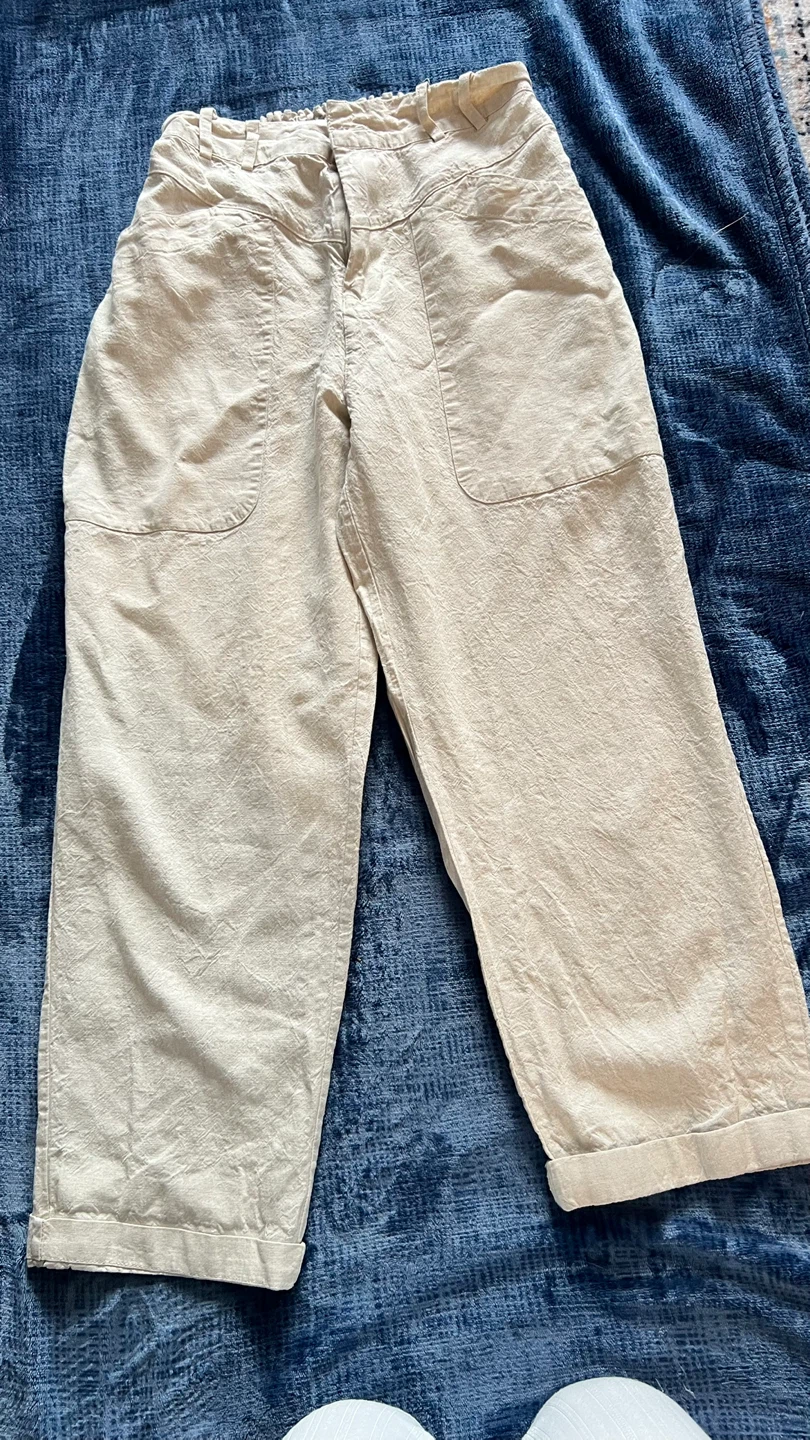 Tan Linen Blend Cropped Wide Leg Pants - photo 2
