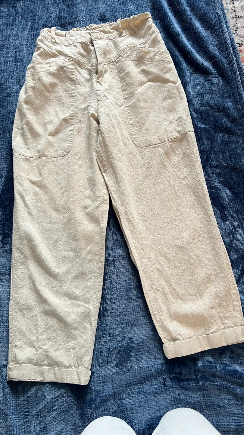Tan Linen Blend Cropped Wide Leg Pants - photo 3