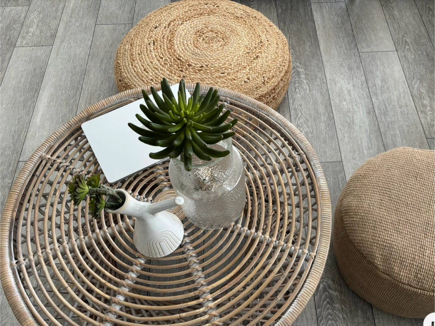 Large Round Jute Pouf Ottoman
