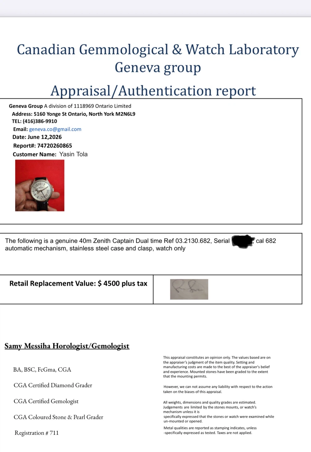 Zenith Elite Captain DualTime Automatic Watch w Appraisal Report - photo 4