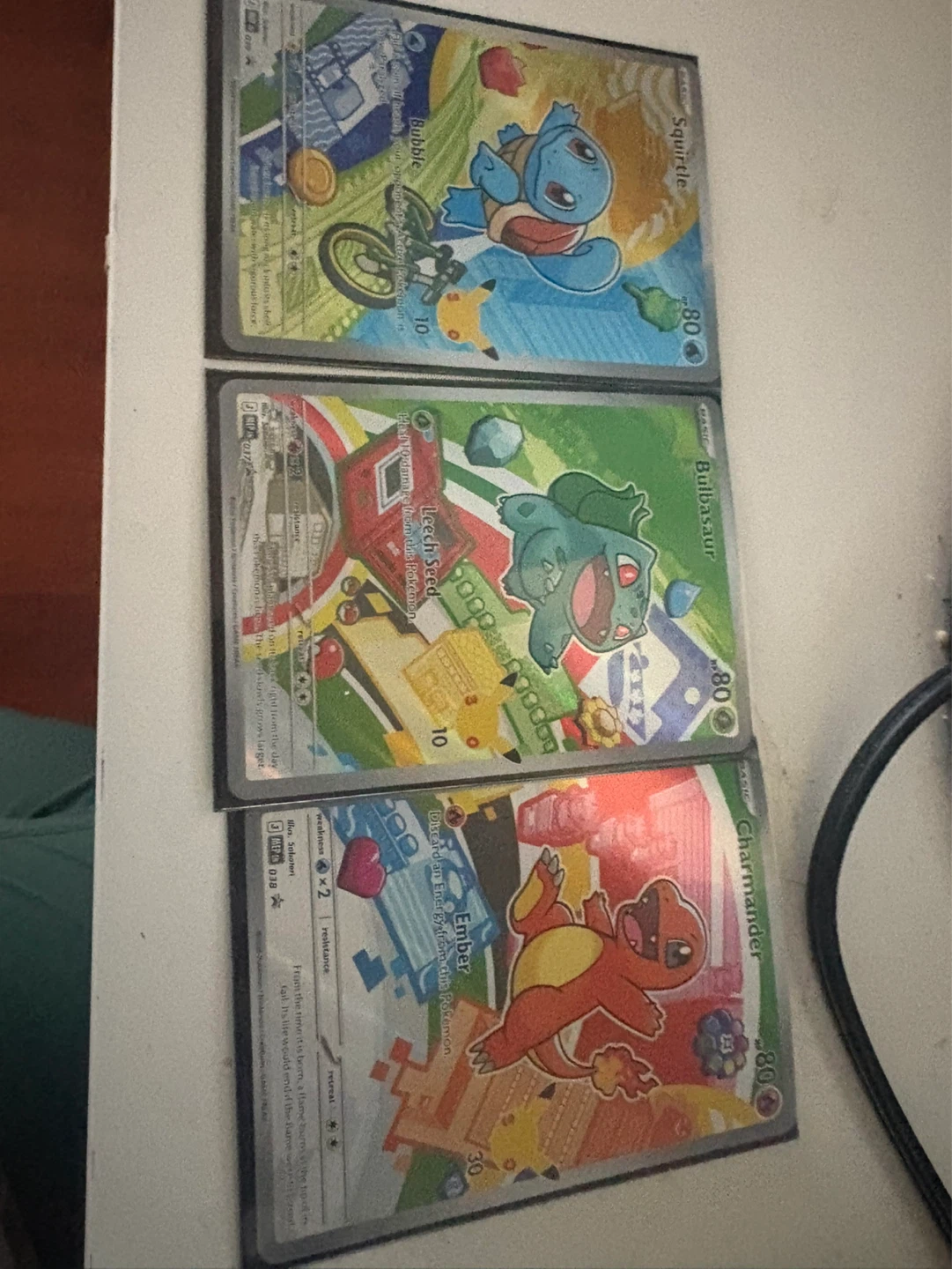 Pokemon Trading Cards - Squirtle, Bulbasaur, Charmander