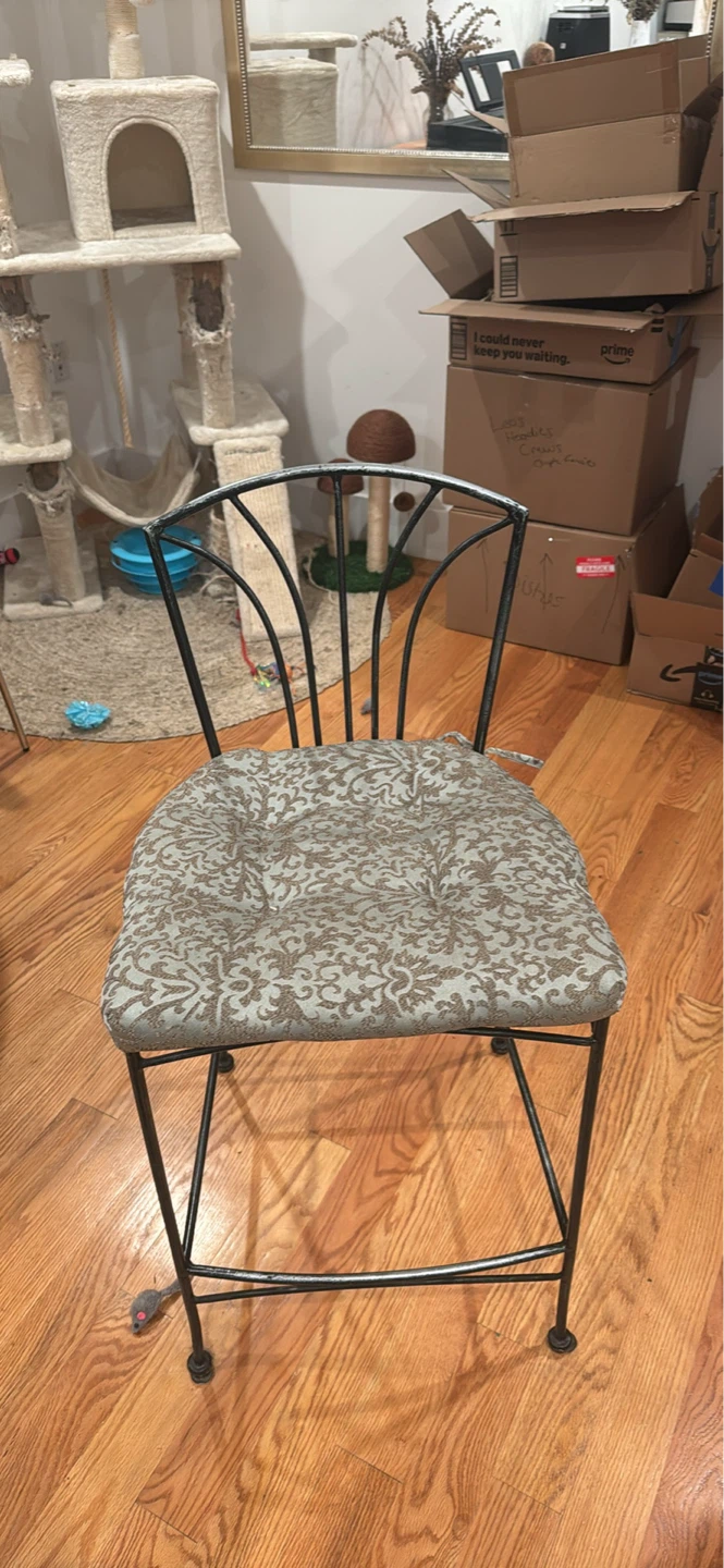 2 Wrought Iron Metal Stools with Padded Seat