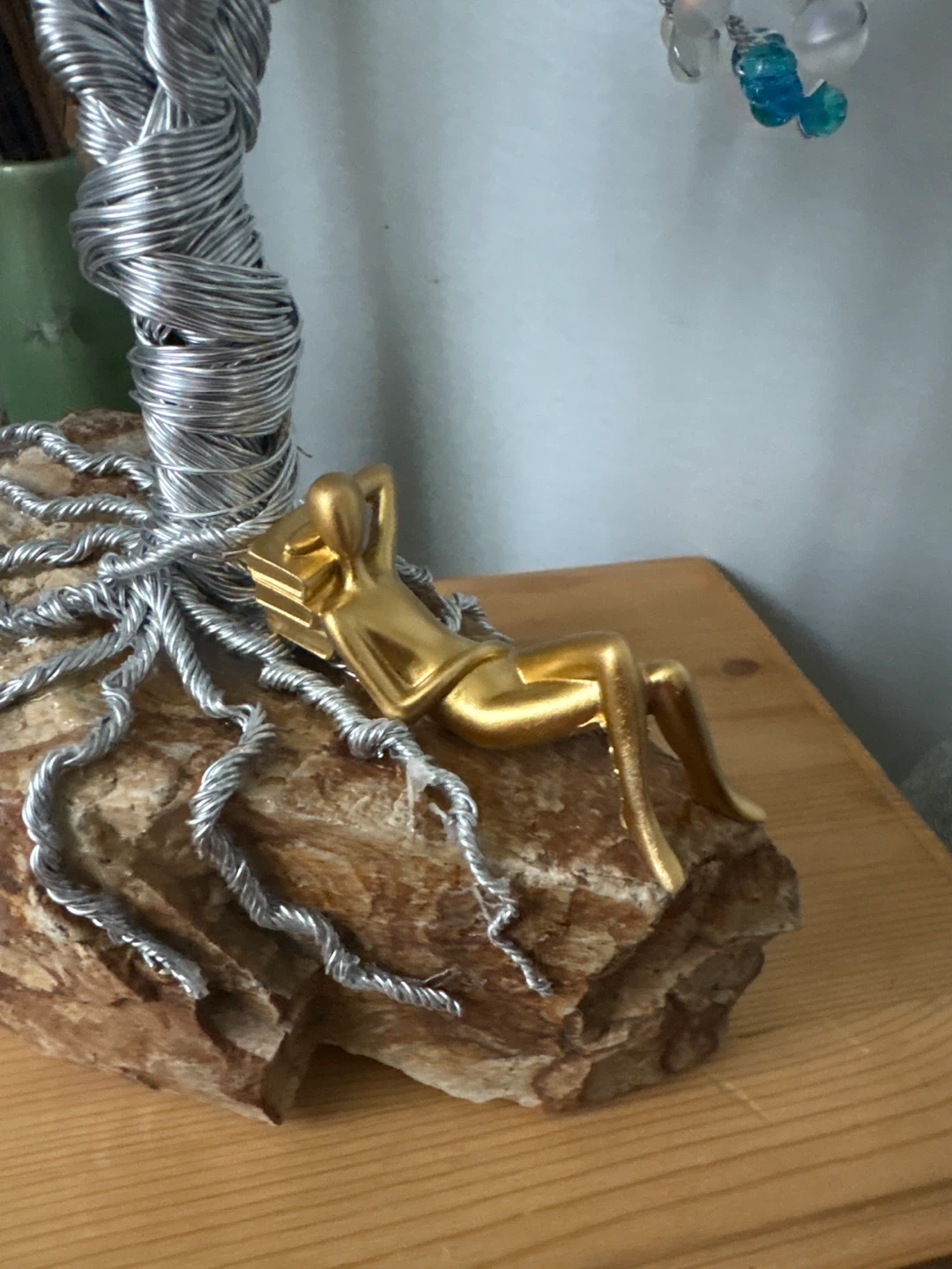 Wire Wrapped Crystal Tree Sculpture with Golden Figure - photo 2