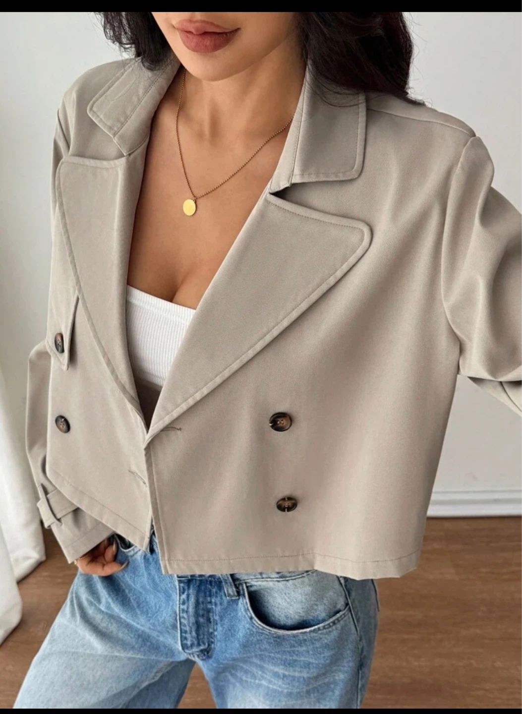 Genuine Leather Cropped Trench Coat