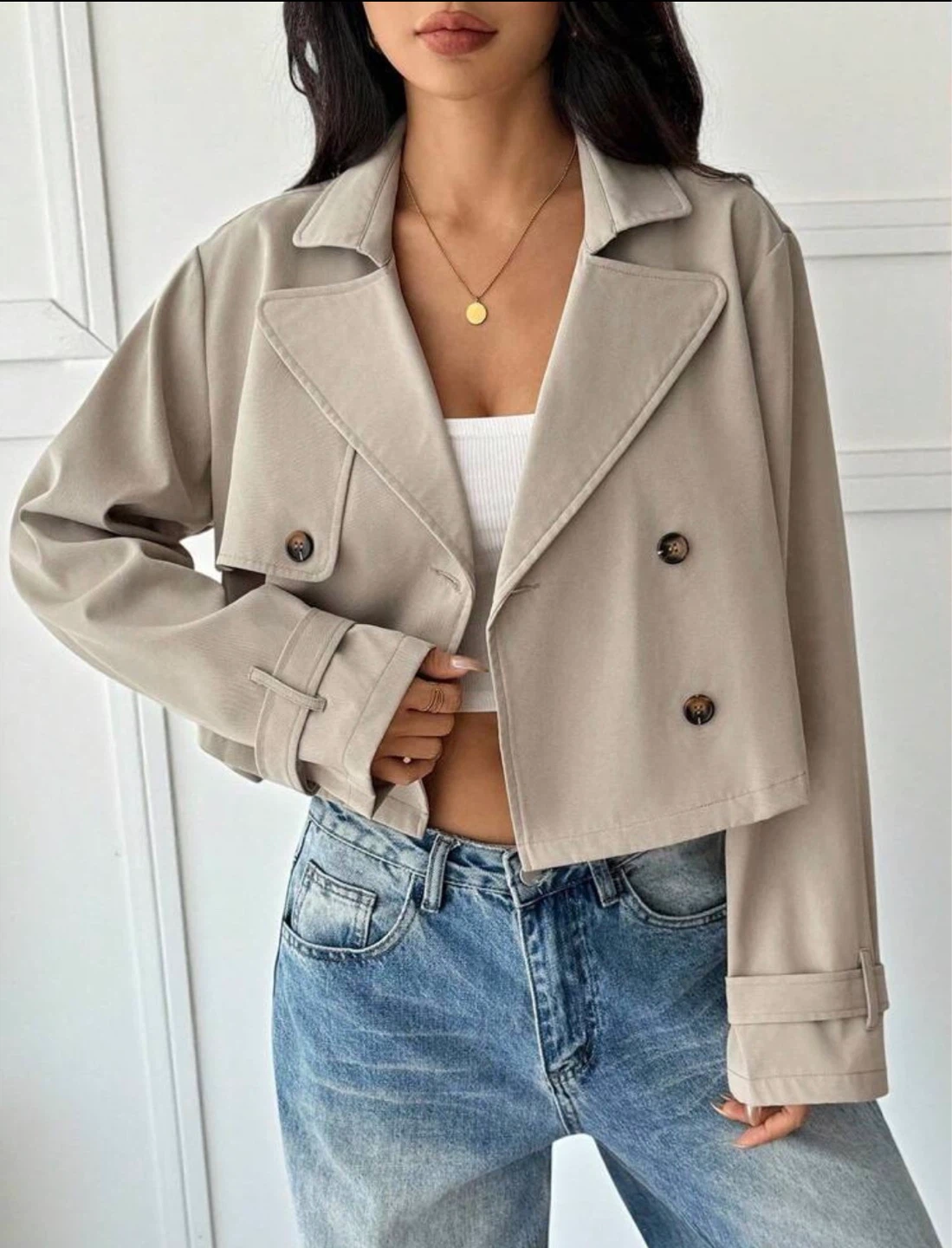 Genuine Leather Cropped Trench Coat - photo 4