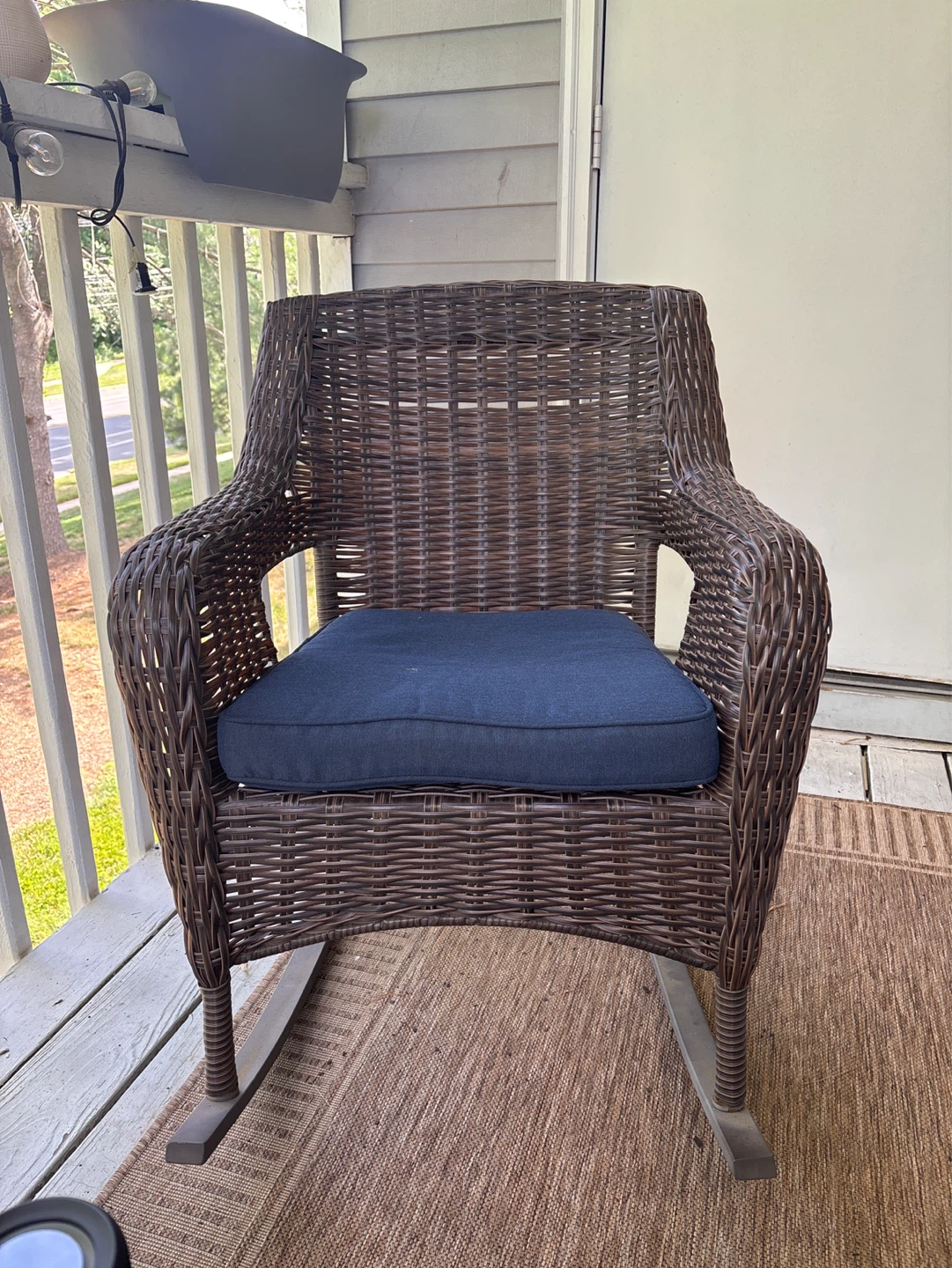 Wicker Rocking Chair with Navy Cushion