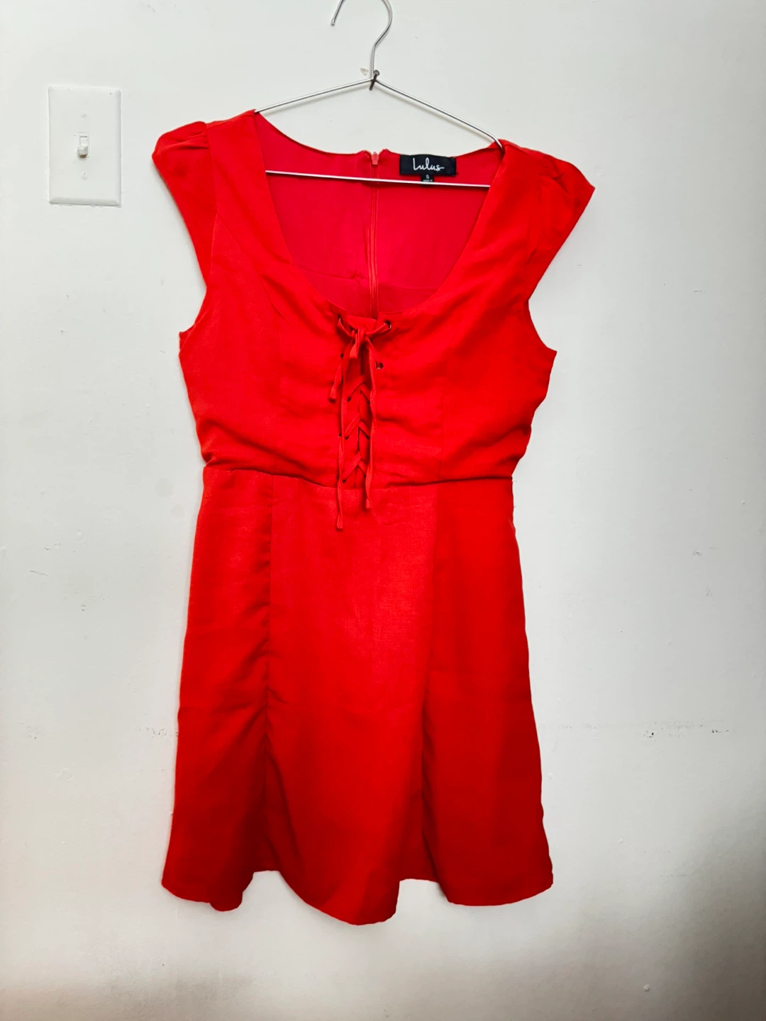 Lulus Red Lace-Up Cap Sleeve Dress