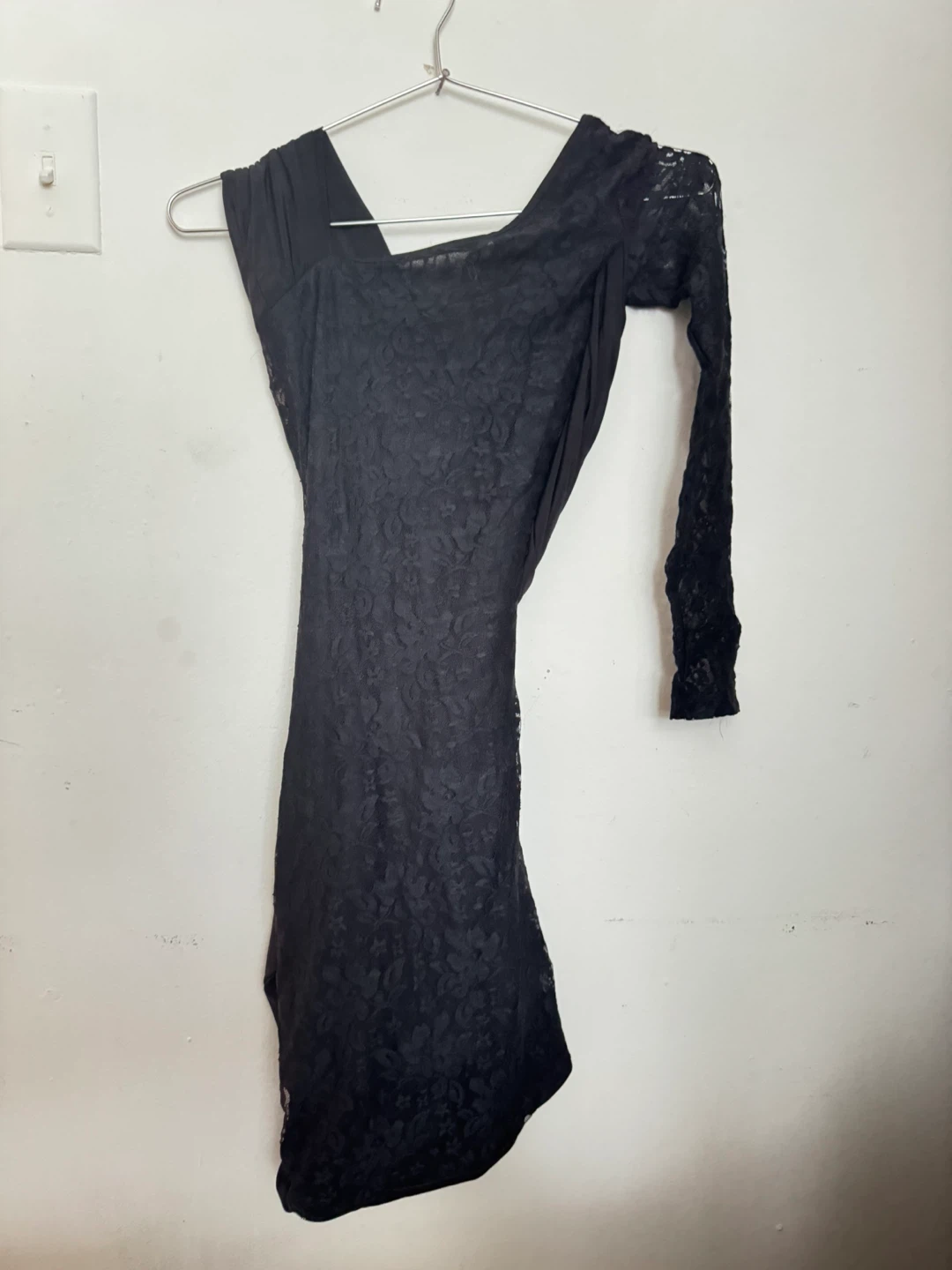Black Lace Dress with One Sleeve