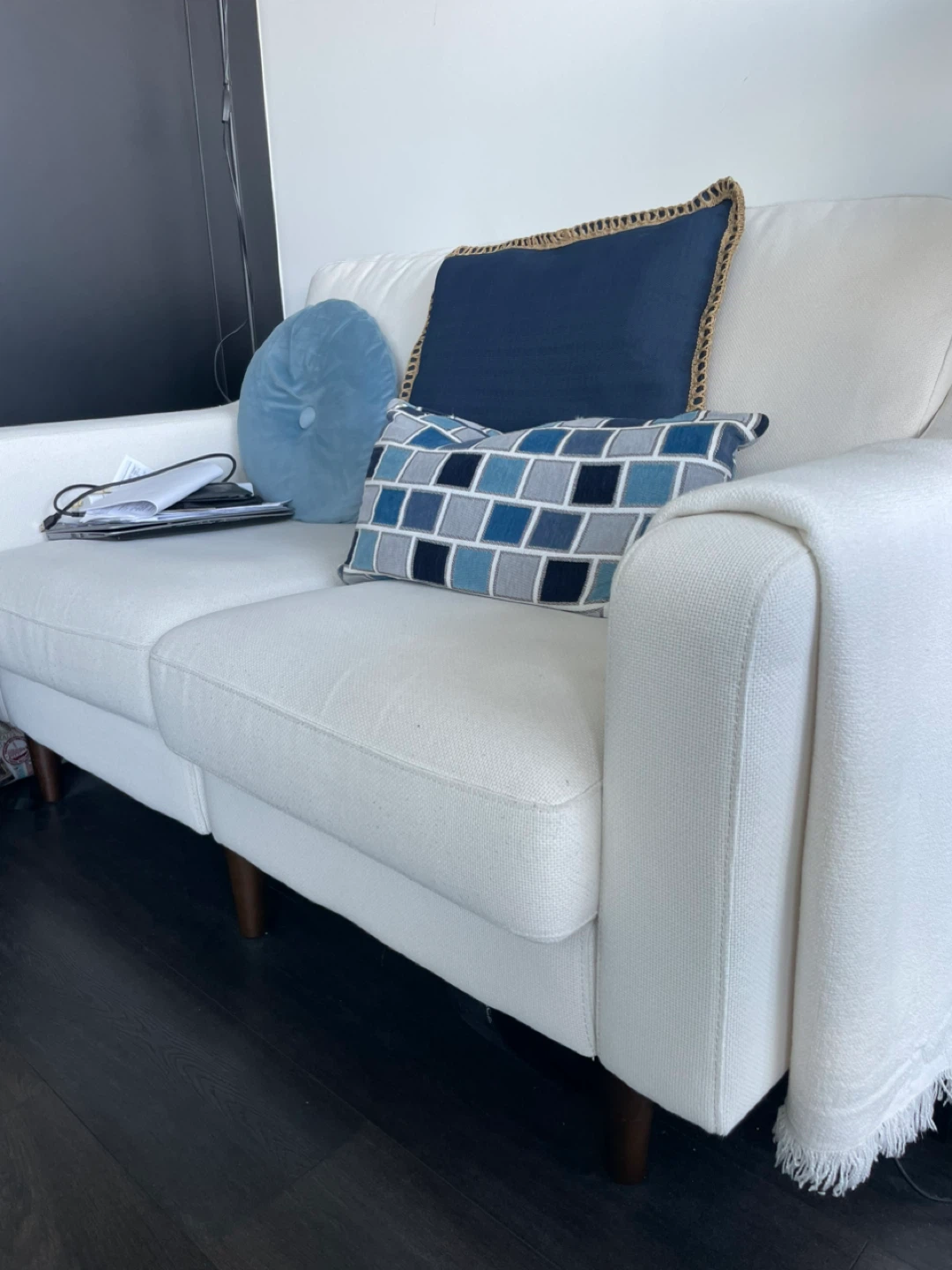 White 2-Seater Sofa with Ottoman