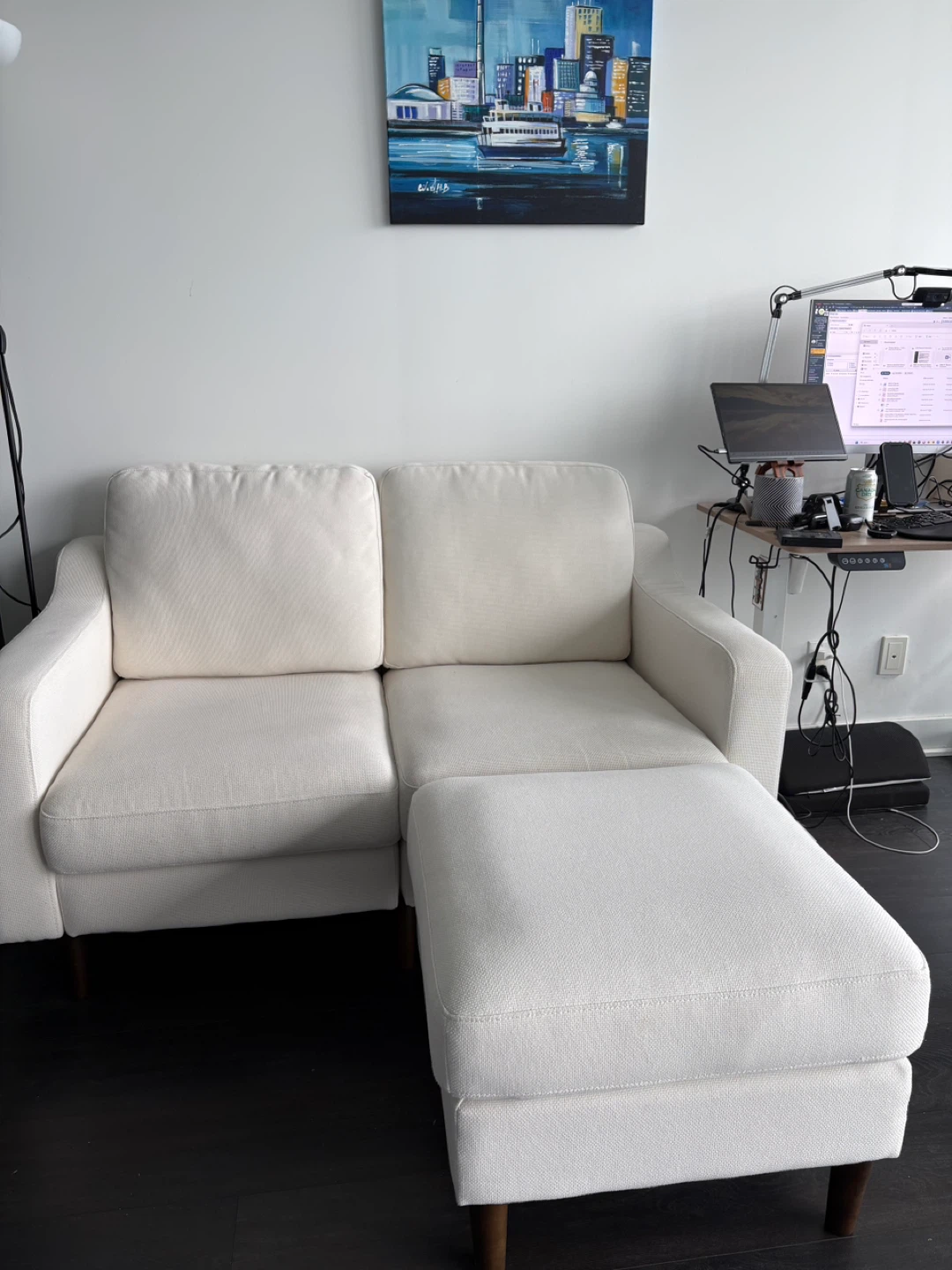 White 2-Seater Sofa with Ottoman - photo 2