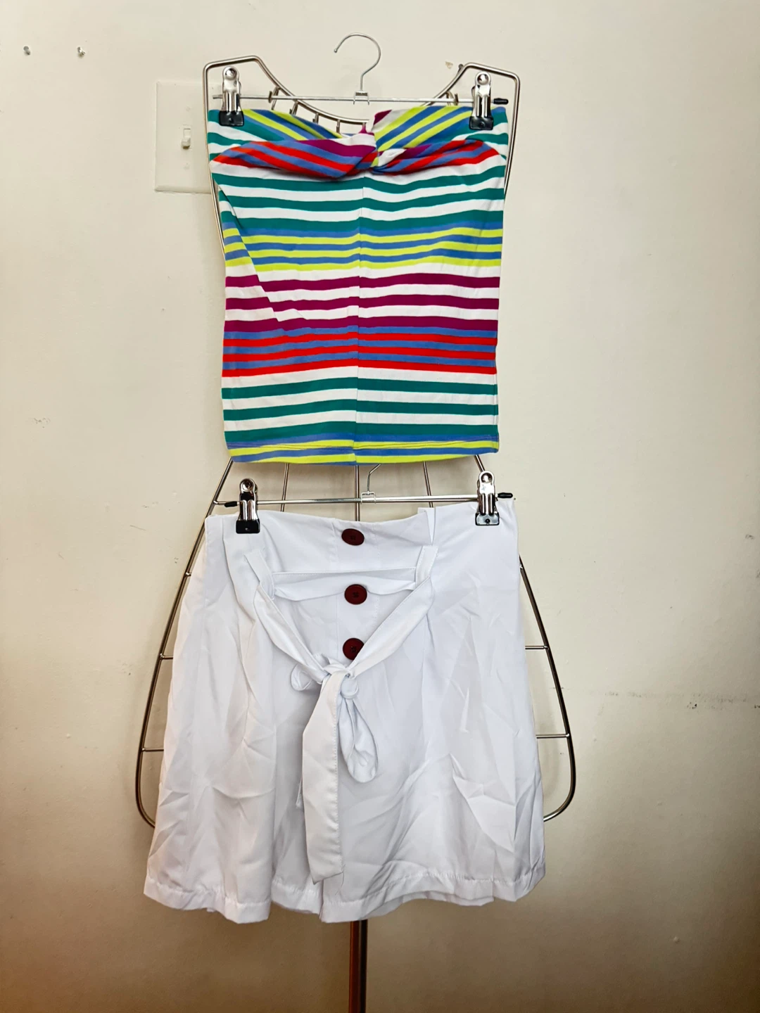 Strapless Striped Top and White Short Set